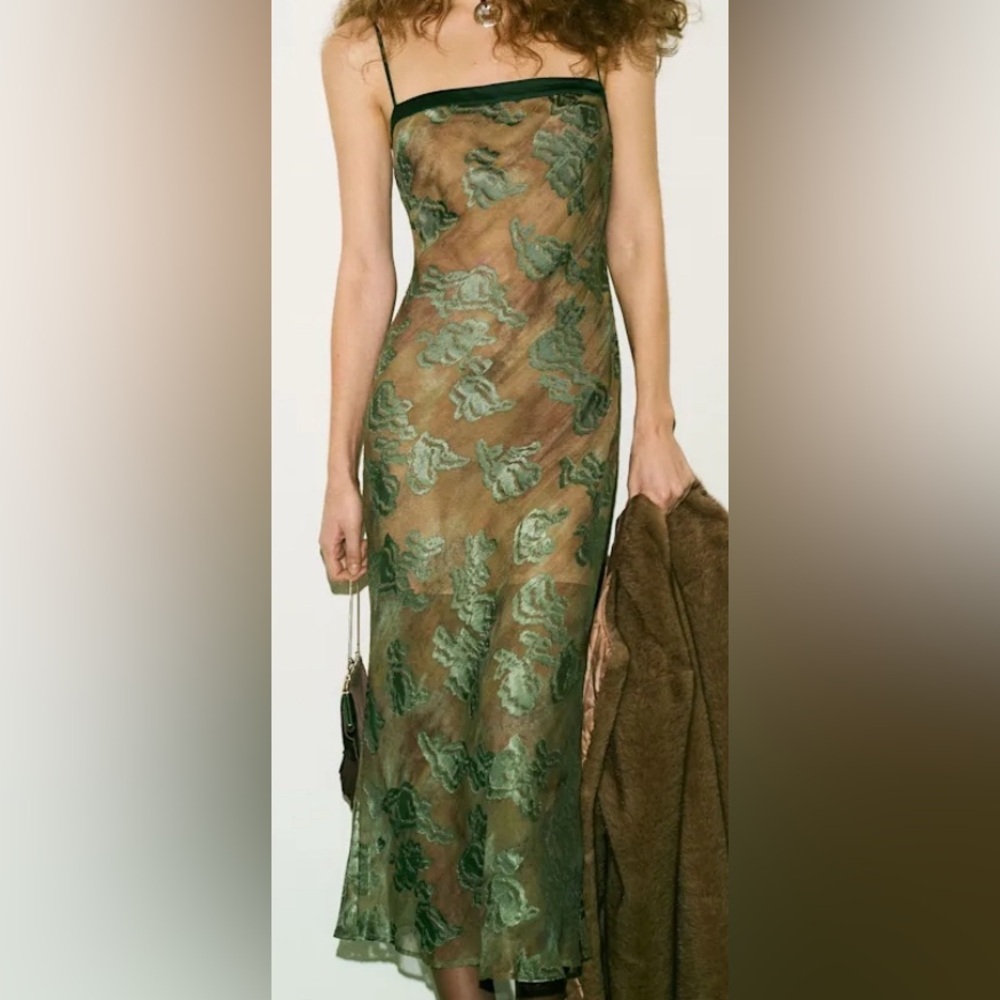 Reformation Zahara Dress Green Floral Slip Size 10 NWT